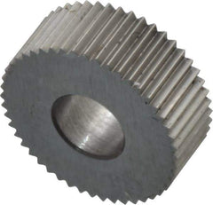 Made in USA - 1/2" Diam, 80° Tooth Angle, Standard (Shape), Form Type Cobalt Straight Knurl Wheel - 3/16" Face Width, 3/16" Hole, 96 Diametral Pitch, Bright Finish, Series EP - Exact Tool & Supply