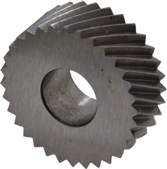 Made in USA - 1/2" Diam, 80° Tooth Angle, Standard (Shape), Form Type Cobalt Right-Hand Diagonal Knurl Wheel - 3/16" Face Width, 3/16" Hole, 64 Diametral Pitch, 30° Helix, Bright Finish, Series EP - Exact Tool & Supply