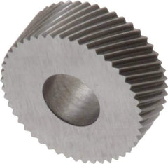 Made in USA - 1/2" Diam, 80° Tooth Angle, Standard (Shape), Form Type Cobalt Right-Hand Diagonal Knurl Wheel - 3/16" Face Width, 3/16" Hole, 96 Diametral Pitch, 30° Helix, Bright Finish, Series EP - Exact Tool & Supply
