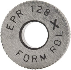Made in USA - 1/2" Diam, 80° Tooth Angle, Standard (Shape), Form Type Cobalt Right-Hand Diagonal Knurl Wheel - 3/16" Face Width, 3/16" Hole, 128 Diametral Pitch, 30° Helix, Bright Finish, Series EP - Exact Tool & Supply