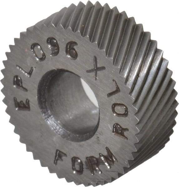 Made in USA - 1/2" Diam, 80° Tooth Angle, Standard (Shape), Form Type Cobalt Left-Hand Diagonal Knurl Wheel - 3/16" Face Width, 3/16" Hole, 96 Diametral Pitch, 30° Helix, Bright Finish, Series EP - Exact Tool & Supply