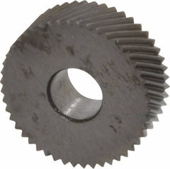 Made in USA - 3/4" Diam, 80° Tooth Angle, Standard (Shape), Form Type Cobalt Right-Hand Diagonal Knurl Wheel - 1/4" Face Width, 1/4" Hole, 64 Diametral Pitch, 30° Helix, Bright Finish, Series KN - Exact Tool & Supply