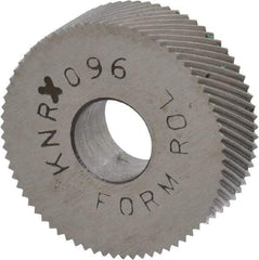 Made in USA - 3/4" Diam, 80° Tooth Angle, Standard (Shape), Form Type Cobalt Right-Hand Diagonal Knurl Wheel - 1/4" Face Width, 1/4" Hole, 96 Diametral Pitch, 30° Helix, Bright Finish, Series KN - Exact Tool & Supply