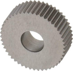 Made in USA - 3/4" Diam, 80° Tooth Angle, Standard (Shape), Form Type Cobalt Straight Knurl Wheel - 1/4" Face Width, 1/4" Hole, 64 Diametral Pitch, Bright Finish, Series KN - Exact Tool & Supply