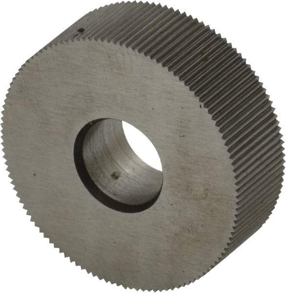 Made in USA - 3/4" Diam, 80° Tooth Angle, Standard (Shape), Form Type Cobalt Straight Knurl Wheel - 1/4" Face Width, 1/4" Hole, 160 Diametral Pitch, Bright Finish, Series KN - Exact Tool & Supply