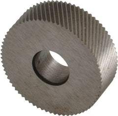 Made in USA - 3/4" Diam, 80° Tooth Angle, Standard (Shape), Form Type Cobalt Left-Hand Diagonal Knurl Wheel - 1/4" Face Width, 1/4" Hole, 96 Diametral Pitch, 30° Helix, Bright Finish, Series KN - Exact Tool & Supply