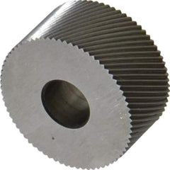 Made in USA - 3/4" Diam, 80° Tooth Angle, Standard (Shape), Form Type Cobalt Right-Hand Diagonal Knurl Wheel - 3/8" Face Width, 1/4" Hole, 96 Diametral Pitch, 30° Helix, Bright Finish, Series KP - Exact Tool & Supply
