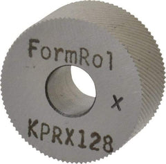 Made in USA - 3/4" Diam, 80° Tooth Angle, Standard (Shape), Form Type Cobalt Right-Hand Diagonal Knurl Wheel - 3/8" Face Width, 1/4" Hole, 128 Diametral Pitch, 30° Helix, Bright Finish, Series KP - Exact Tool & Supply