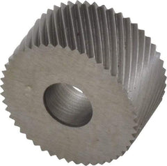 Made in USA - 3/4" Diam, 80° Tooth Angle, Standard (Shape), Form Type Cobalt Left-Hand Diagonal Knurl Wheel - 3/8" Face Width, 1/4" Hole, 64 Diametral Pitch, 30° Helix, Bright Finish, Series KP - Exact Tool & Supply