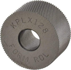 Made in USA - 3/4" Diam, 80° Tooth Angle, Standard (Shape), Form Type Cobalt Left-Hand Diagonal Knurl Wheel - 3/8" Face Width, 1/4" Hole, 128 Diametral Pitch, 30° Helix, Bright Finish, Series KP - Exact Tool & Supply