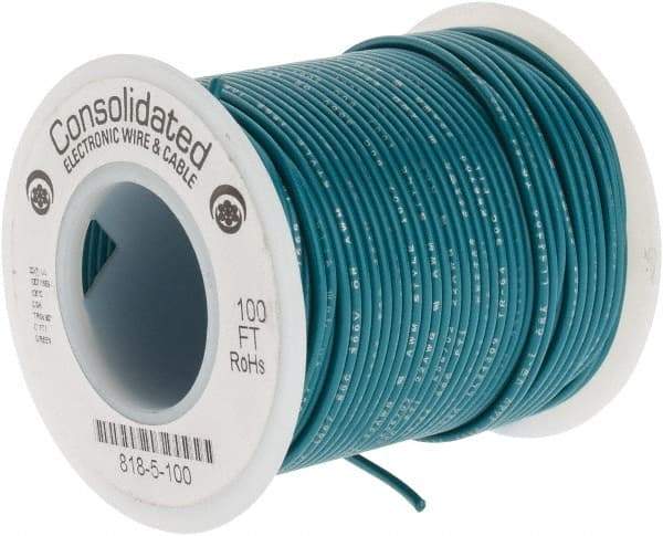 Made in USA - 22 AWG, 7 Strand, 100' OAL, Tinned Copper Hook Up Wire - Green PVC Jacket, 0.062" Diam - Exact Tool & Supply