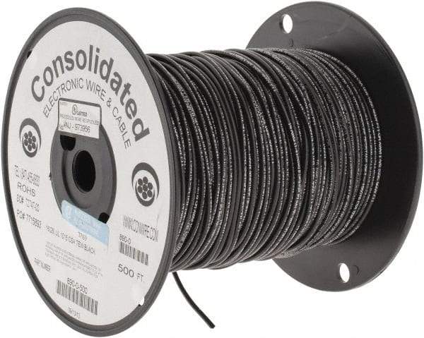 Made in USA - 16 AWG, 26 Strand, 500' OAL, Tinned Copper Hook Up Wire - Black PVC Jacket, 0.117" Diam - Exact Tool & Supply