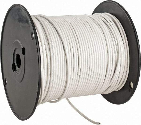 Made in USA - 14 AWG, 41 Strand, 500' OAL, Tinned Copper Hook Up Wire - White PVC Jacket, 0.136" Diam - Exact Tool & Supply