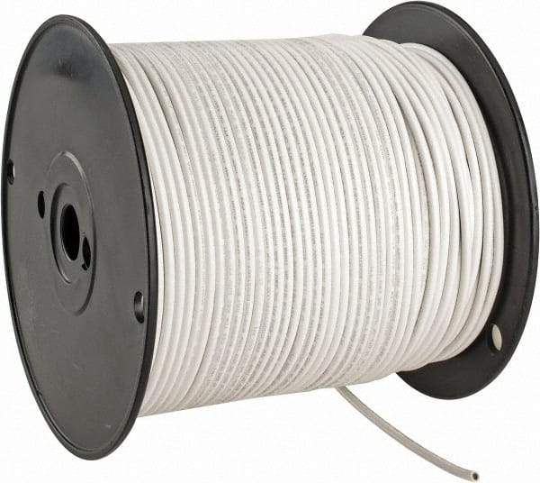 Made in USA - 12 AWG, 65 Strand, 500' OAL, Tinned Copper Hook Up Wire - White PVC Jacket, 0.155" Diam - Exact Tool & Supply
