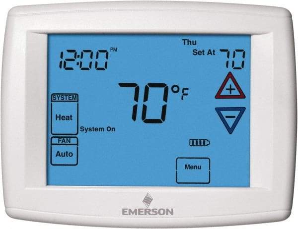 White-Rodgers - 45 to 99°F, 1 Heat, 1 Cool, Programmable Touchscreen Thermostat - 0 to 30 Volts, Horizontal Mount, Electronic Contacts Switch - Exact Tool & Supply