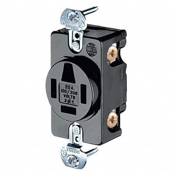 Hubbell Wiring Device-Kellems - 120/208 VAC 20A NEMA 18-20R Industrial Grade Black Straight Blade Single Receptacle - Exact Tool & Supply