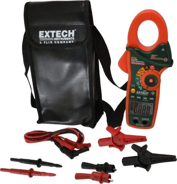 Extech - EX840, CAT IV, Digital True RMS Auto Ranging Clamp Meter with 1.7" Clamp On Jaws - 1000 VAC/VDC, 1000 AC/DC Amps, Measures Voltage, Capacitance, Continuity, Frequency, Resistance, Temperature - Exact Tool & Supply