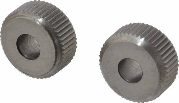 Made in USA - 3/4" Diam, 90° Tooth Angle, 21 TPI, Beveled Face, Form Type High Speed Steel Straight Knurl Wheel - 1/4" Face Width, 1/4" Hole, Circular Pitch, Series KP - Exact Tool & Supply