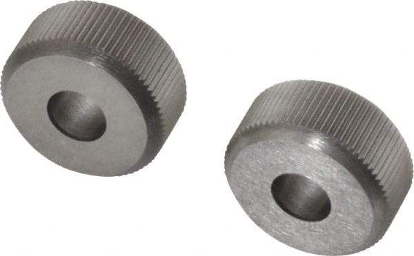 Made in USA - 3/4" Diam, 90° Tooth Angle, 33 TPI, Beveled Face, Form Type High Speed Steel Straight Knurl Wheel - 1/4" Face Width, 1/4" Hole, Circular Pitch, Series KP - Exact Tool & Supply