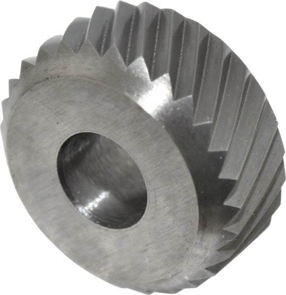 Made in USA - 5/16 Inch Face Width, 5/8 Inch Diameter, High Speed Steel Knurl Wheel Set - 7/32 Inch Hole Diameter, Beveled Face Knurl, Left and Right Hand Diagonal Pattern, Form, GR Series - Exact Tool & Supply