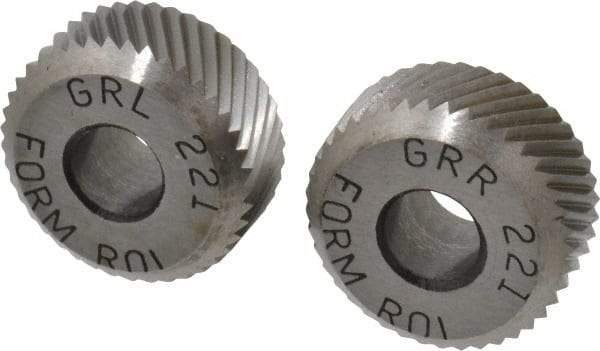 Made in USA - 5/16 Inch Face Width, 5/8 Inch Diameter, High Speed Steel Knurl Wheel Set - 7/32 Inch Hole Diameter, Beveled Face Knurl, Left and Right Hand Diagonal Pattern, Form, GR Series - Exact Tool & Supply