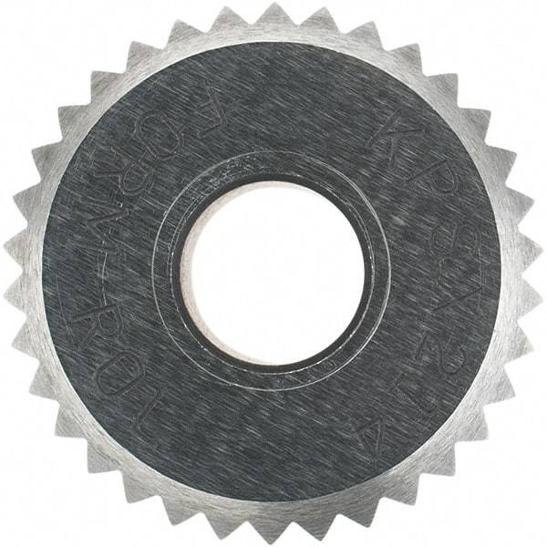 Made in USA - 3/4" Diam, 90° Tooth Angle, 14 TPI, Beveled Face, Form Type Cobalt Straight Knurl Wheel - 3/8" Face Width, 1/4" Hole, Circular Pitch - Exact Tool & Supply