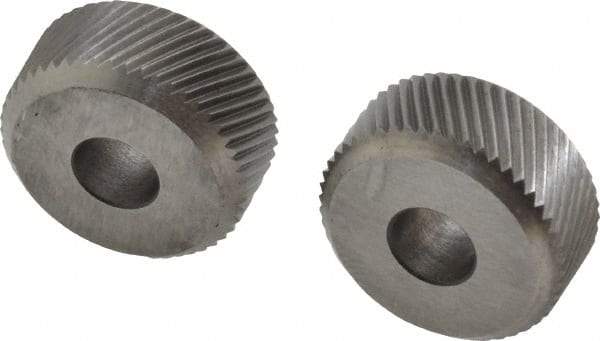 Made in USA - 1/4 Inch Face Width, 3/4 Inch Diameter, Cobalt Knurl Wheel Set - 1/4 Inch Hole Diameter, Beveled Face Knurl, Left and Right Hand Diagonal Pattern, Form - Exact Tool & Supply