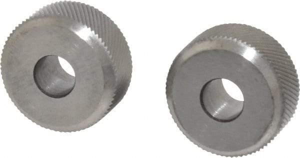 Made in USA - 1/4 Inch Face Width, 3/4 Inch Diameter, Cobalt Knurl Wheel Set - 1/4 Inch Hole Diameter, Beveled Face Knurl, Left and Right Hand Diagonal Pattern, Form - Exact Tool & Supply