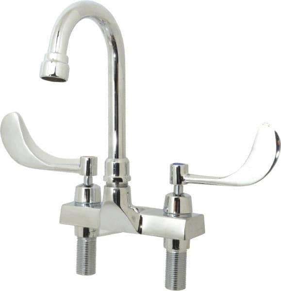 Speakman - Wrist Blade Handle, Centerset Bathroom Faucet - Two Handle, Internal Drain, Gooseneck Spout - Exact Tool & Supply