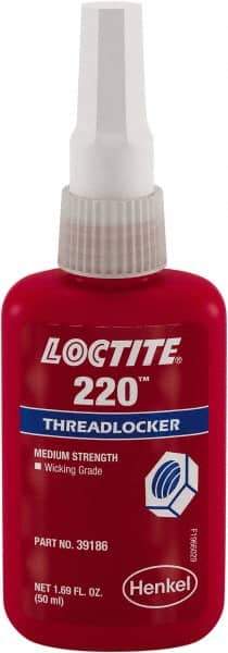 Loctite - 50 mL, Blue, Low Strength Liquid Threadlocker - Series 220, 24 hr Full Cure Time - Exact Tool & Supply