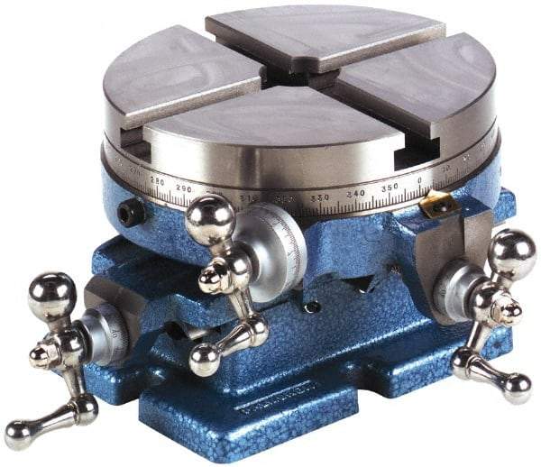Palmgren - 10" Table Diam, Cross Slide Cross Slide Rotary Machining Table - 5-9/16" Centerline Height, 1-5/8" Bore Diam, 5/8" T-Slot Width - Exact Tool & Supply