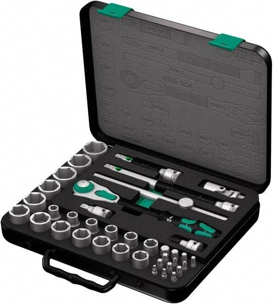Wera - 38 Piece 1/2" Drive Socket & Bit Set - Comes in Molded Steel Case with High Density Foam Insert - Exact Tool & Supply