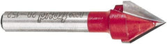 Freud - 1/2" Cut Diam, 1/2" Length of Cut, 0 Flute V-Groove Edge Profile Router Bit - Carbide-Tipped, 1/4" Shank Diam, 2" OAL, Proprietary Coating - Exact Tool & Supply