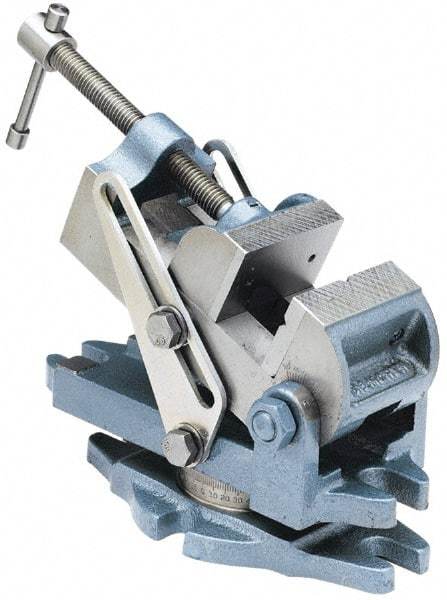 Palmgren - 2-7/8" Jaw Width, 2-1/2" Jaw Opening Capacity, Angle Stationary Machine Vise - Manual Operation, 1 Station, 9" Long x 3-7/8" High x 1-1/2" Deep, 30,000 psi Max Clamp Force, Cast Iron - Exact Tool & Supply