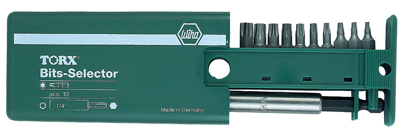 11 Piece - T7s; T8s; T9s; T10s; T15s; T20s; T25s; T27s; T30s; T40s - Magnetic 1/4" Bit Holder - Security Torx Bit Selector Set in Plastic Storage Box - Exact Tool & Supply