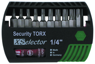 10 Piece - T7s; T8s; T9s; Ts10s; Ts15s; T20s; T25s; T27s; T30s; T40s - Quick Release Holder - Security Torx Insert Bit Set in XSelector Storage Box - Exact Tool & Supply