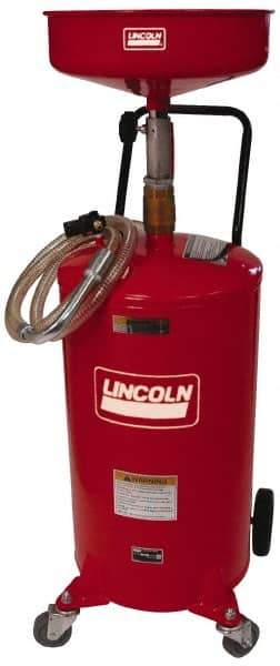 Lincoln - 18 Gal Pressurized Evacuation Drain Container with Casters - Red with 14" Bowl, 40" Long Hose - Exact Tool & Supply