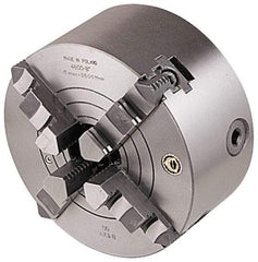Bison - 4 Jaws, 12" Diam, Combination Independent & Self Centering Manual Lathe Chuck - Plain Back Mount Spindle, Reversible, 1,500 Max RPM, 4.05" Through Hole Diam, Cast Iron - Exact Tool & Supply