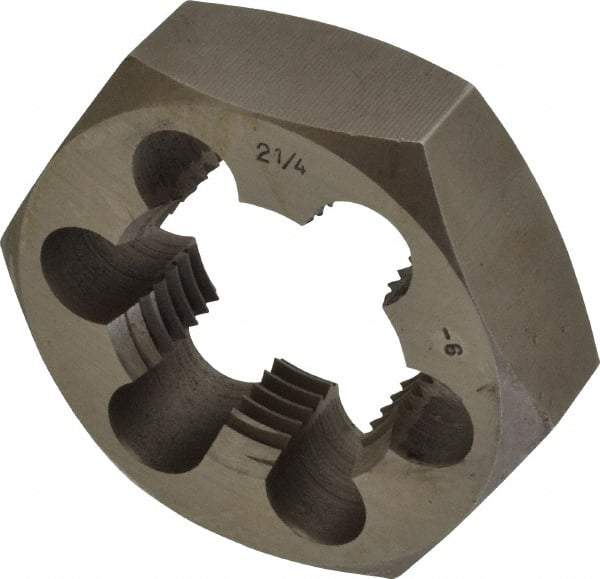 Interstate - 2-1/4 - 6 UNS Thread, 3-1/2" Hex, Right Hand Thread, Hex Rethreading Die - Carbon Steel, 1-1/4" Thick - Exact Tool & Supply