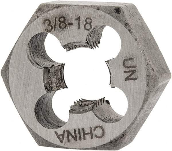 Interstate - 3/8-18 UNS Thread, 25/32" Hex, Right Hand Thread, Hex Rethreading Die - Carbon Steel, 3/8" Thick - Exact Tool & Supply