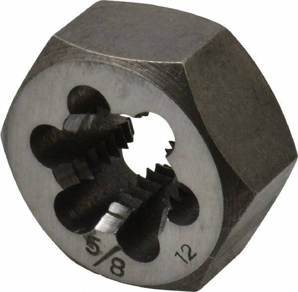 Interstate - 5/8-12 UNS Thread, 1-1/4" Hex, Right Hand Thread, Hex Rethreading Die - Carbon Steel, 5/8" Thick - Exact Tool & Supply