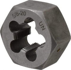 Interstate - 5/8-20 UNS Thread, 1-1/4" Hex, Right Hand Thread, Hex Rethreading Die - Carbon Steel, 5/8" Thick - Exact Tool & Supply