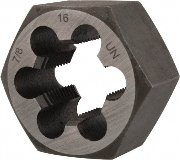 Interstate - 7/8-16 UNS Thread, 1-5/8" Hex, Right Hand Thread, Hex Rethreading Die - Carbon Steel, 7/8" Thick - Exact Tool & Supply