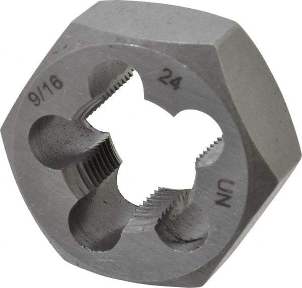 Interstate - 9/16-24 UNEF Thread, 1-1/16" Hex, Right Hand Thread, Hex Rethreading Die - Carbon Steel, 1/2" Thick - Exact Tool & Supply