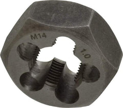 Interstate - M14x1.00 Metric Fine Thread, 1-1/16" Hex, Right Hand Thread, Hex Rethreading Die - Carbon Steel, 1/2" Thick - Exact Tool & Supply