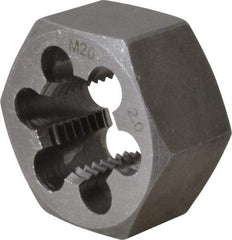 Interstate - M20x2.00 Metric Fine Thread, 1-7/16" Hex, Right Hand Thread, Hex Rethreading Die - Carbon Steel, 3/4" Thick - Exact Tool & Supply