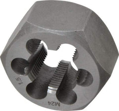 Interstate - M24x1.50 Metric Fine Thread, 1-13/16" Hex, Right Hand Thread, Hex Rethreading Die - Carbon Steel, 1" Thick - Exact Tool & Supply