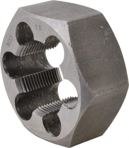 Interstate - M33x1.50 Metric Fine Thread, 2-3/16" Hex, Right Hand Thread, Hex Rethreading Die - Carbon Steel, 1" Thick - Exact Tool & Supply