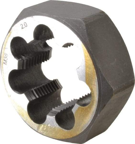 Interstate - M36x2.00 Metric Fine Thread, 2-3/8" Hex, Right Hand Thread, Hex Rethreading Die - Carbon Steel, 1" Thick - Exact Tool & Supply