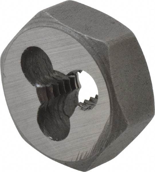 Interstate - M5x0.90 Metric Special Thread, 19/32" Hex, Right Hand Thread, Hex Rethreading Die - Carbon Steel, 1/4" Thick - Exact Tool & Supply